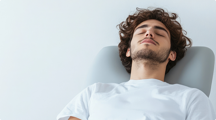 Man sitting back in chair smiling