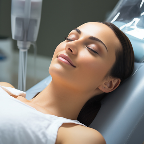 Relaxed woman sitting back in dental chair