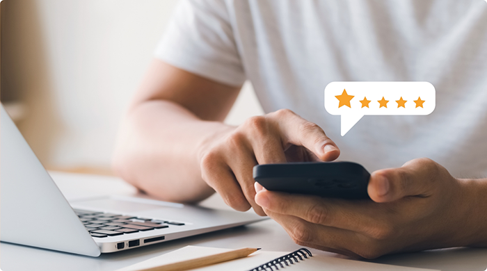 Leaving a five star review on a phone