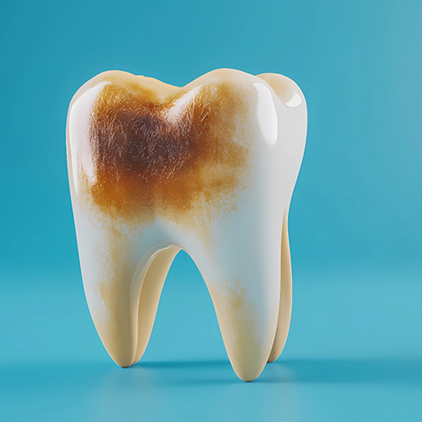 Model of a badly discolored tooth