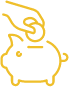 Icon of hand placing coin in piggy bank